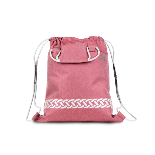 Trendig gymväska med reflex. Vattenavvisande i rosa tyg med reflexmönster av fläta längst ner. Bärhandtag