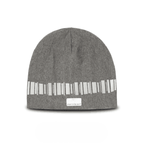 Designed reflective beanie in modern a grey color. Patterns in reflective similar northern lights.