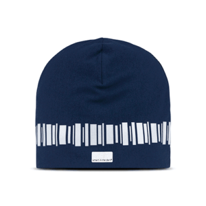 Soft beanie with reflectives in a beautiful color of navy blue. Reflectivepattern similar northern lights around the hat