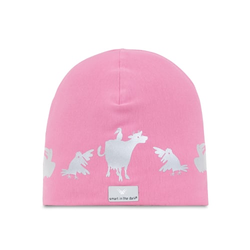 Reflective fleece-lined kids beanie hat pink for girls