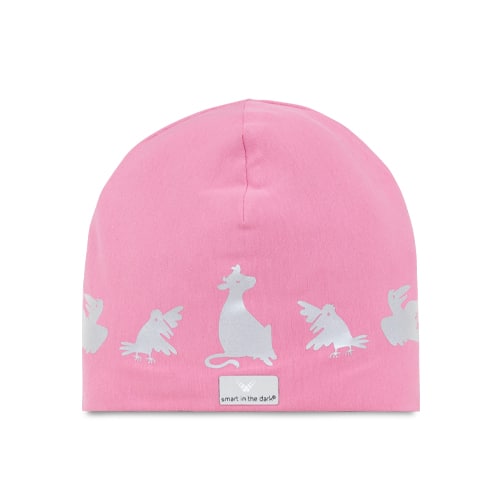 Reflective cotton kids beanie hat in pink for girls