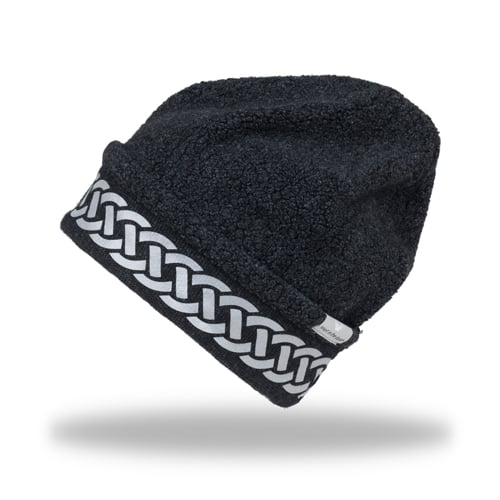 Soft wool and cashmare beanie with reflective material in black