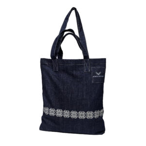 Reflective tote bag in organic denim - Four-leaf clover - Smart in the Dark