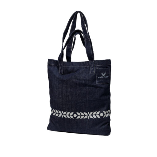 Reflective tote bag in organic denim - Oats - Smart in the Dark