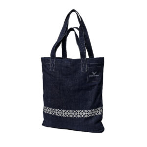 Reflective tote bag in organic denim - Seashell - Smart in the Dark