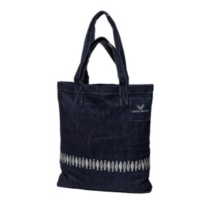 Reflective tote bag in organic denim - Shoal of fish - Smart in the Dark