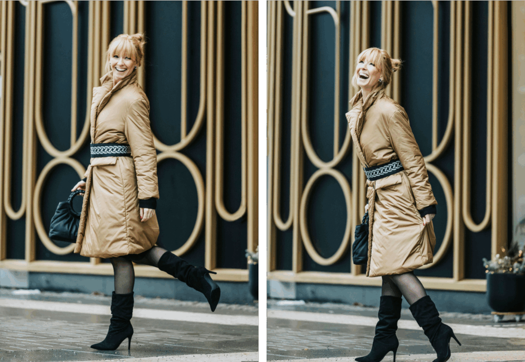 fashion expert frida zetterström with stylish reflective belt frpm smart in the dark