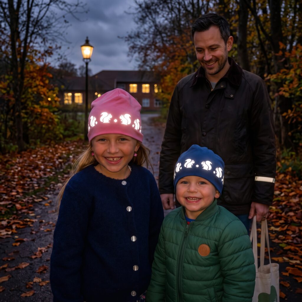 School traffic safety reflective beanie for kids from Smart in the dark