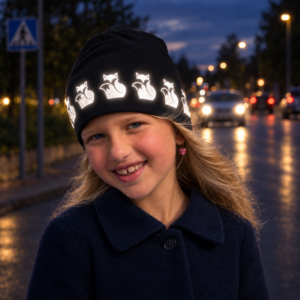 beanie for children with pattern of foxes around the beanie from Smart in the dark